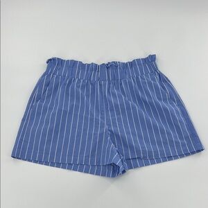 Express High Waist Blue White Striped paperbag Shorts‎ coastal beach nautical Lg